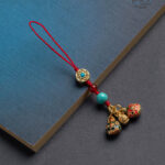 Buddha Stones Gold Swallowing Beast Family Luck Car Key Chain Phone Hanging Decoration Hanging Decoration BS A Family Of Three Red Phone Hanging Decoration