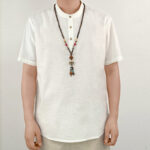 Buddha Stones Solid Color Men Short Sleeve Button Linen Shirt Men's Shirts BS 18