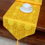 Buddha Stones Prayer Altar Flower Vajra Dragon Pattern Tibetan Auspicious Symbols Tassels Jacquard Table Runner Prayer Altar BS Yellow Flower 200*33cm