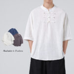 Buddha Stones Frog-Button Plaid Pattern Chinese Tang Suit Half Sleeve Shirt Cotton Linen Men Clothing Men's Shirts BS 23
