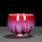 Buddha Stones Chinese Jianzhan Glaze Kiln Change Ceramic Teacup Tenmoku Kung Fu Tea Cup Jian Zhan Tea Cup BS Red 8cm*6.2cm*160ml