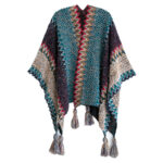 Buddha Stones Tibetan Shawl Blue Beige Red Wavy Pattern Winter Warm Tassel Scarf Tibetan Shawl BS 4