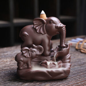 Buddha Stones Tibetan Elephant Purple Clay Backflow Smoke Fountain Protection Incense Burner Decoration Incense Burner BS Purple Clay