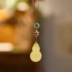 Buddha Stones Wu Lou Gourd Fu Character Tai Sui Amulet Fortune Phone Hanging Decoration Key Chain Hanging Decoration BS Gourd Cinnabar Blue Phone Hanging Decoration