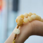 Buddha Stones Natural Bodhi Seed Ivory Fruit Dancing Lion Charm Harmony Tassel Wrist Mala Wrist Mala BS 2