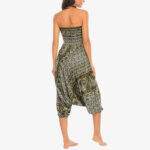 Buddha Stones Two Style Wear Elephant Pattern Loose Smocked Harem Trousers Jumpsuit Women's Yoga Pants Harem Pants&Bodysuit BS 19