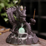 Buddha Stones Auspicious Dragon Ceramic Backflow Smoke Fountain Meditation Healing Incense Burner Led Ball Decoration Incense Burner BS 2