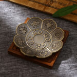 Buddha Stones Lotus Dragon Phoenix Eight Auspicious Symbols Zinc Alloy Incense Stick Holder Healing Incense Burner Decoration Incense Burner BS Eight Auspicious Symbols Bronze(Without Incense Hole)