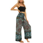 Buddha Stones Boho Mandala Print Lace-up Wide Leg Pants Women's Yoga Pants Women's Wide Leg Pants BS 16