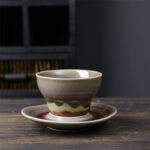 Buddha Stones Planet Design Ceramic Coffee Mug Rough Pottery Tea Coffee Cup With Saucer Coffee Mug BS Beige Green 11.7cm*11.7cm*6.7cm*120ml
