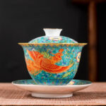 Buddha Stones Dragon Phoenix Flower Design Ceramic Gaiwan Sancai Teacup Kung Fu Tea Cup And Saucer With Lid Cup BS 2