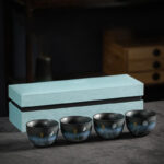 Buddha Stones Ceramic Teacup Lovely Cat Black Tea Cups 140ml Cup BS 4Pcs Reunion Cup Set