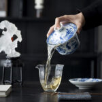 Buddha Stones Blue And White Porcelain Lotus Koi Fish Lion Dance Watermelon Ceramic Gaiwan Sancai Teacup Kung Fu Tea Cup And Saucer With Lid 300ml Cup BS 6