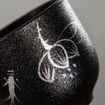 Buddha Stones Hand Painted Lotus Flower Bamboo Chrysanthemum Black Pottery Ceramic Teacup Kung Fu Tea Cup 95ml Cup BS 14