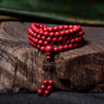 Buddha Stones 108 Mala Beads Cinnabar Om Mani Padme Hum Pattern Engraved Blessing Bracelet Mala Bracelet BS 19