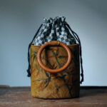 Buddha Stones Bamboo Leaf Butterfly Cherry Blossom Persimmon Wood Handle Handbag Handbags BS 8