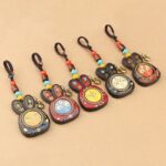 Tibet Ebony Five God of Wealth Thangka Key Chain Key Chain BS 4