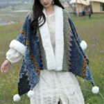 Buddha Stones Tibetan Multicolored Wavy Lines Knitted Striped Shawl Coat Winter Cozy Travel Scarf Wrap Tibetan Shawl BS 1