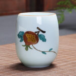 Buddha Stones Koi Fish Lotus Landscape Dandelion Peony Flower Ceramic Teacup Kung Fu Tea Cup Cup BS Pomegranate 7.8cm*8.1cm*180ml