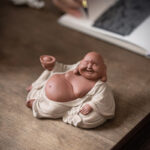 Buddha Stones Laughing Buddha Ingots Attract Wealth Purple Clay Maitreya Statue Decoration Decorations BS 6