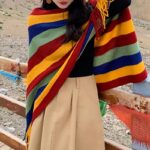 Buddha Stones Tibetan Colorful Striped Design Shawl Tassels Pullover Winter Cozy Travel Scarf Wrap Tibetan Shawl BS 3