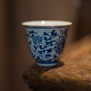 Buddha Stones Jingdezhen Blue and White Porcelain Hand Painted Lotus Plum Blossom Ceramic Teacup Kung Fu Tea Cups Cup BS Lotus 7cm*8cm*100ml