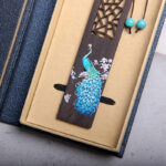 Buddha Stones Blue Peacock Ebony Wood Bookmarks With Gift Box Bookmarks BS 6