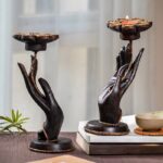 Buddha Stones Hand Pattern Wood Candlestick Home Candle Holder Decoration Candle Holder BS 1