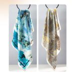 Buddha Stones Jungle Oil Painting Auspicious Clouds 100% Mulberry Silk Scarf Premium Grade 6A Double-sided Silk Neck Scarf Silk Shawl BS 30