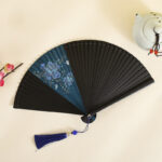 Buddha Stones Hibiscus Flower Plum Blossom Handheld Bamboo Folding Fan 5