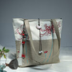Buddha Stones Pear Flower Plum Peach Blossom Bamboo Embroidery Canvas Large Capacity Shoulder Bag Tote Bag Bag BS 47