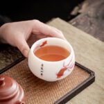 Buddha Stones Koi Fish White Porcelain Ceramic Teacup Kung Fu Tea Cup Cup BS 9
