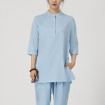 Buddha Stones 2Pcs Solid Color Three Quarter Shirt Top Pants Meditation Zen Tai Chi Cotton Linen Clothing Women's Set Women's Meditation Cloth BS Blue(Top&Pants) 2XL(Bust 112cm/Waist 70-104cm/Pants Length 101cm)