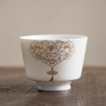 Buddha Stones Lotus Flower Leaf Mountain Pavilion Elk Peony Ceramic Teacup Kung Fu Tea Cup Cup BS 5.7cm*7.3cm*100ml Golden Peony