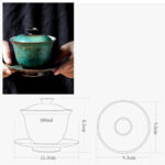 Buddha Stones Retro Green Glaze Ceramic Gaiwan Sancai Teacup Kung Fu Tea Cup And Saucer With Lid Cup BS 10