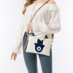 Buddha Stones Evil Eye Leaf Hamsa Canvas Crossbody Bag Shoulder Bag Handbag Crossbody Bag BS 17