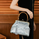 Buddha Stones Silver Lines Bamboo Handle Metal Chain Crossbody Bag Handbags Crossbody Bag&Handbags BS 2