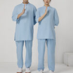 Buddha Stones 2Pcs Buttons Men's Three Quarter Sleeve Shirt Top Pants Meditation Zen Tai Chi Cotton Linen Clothing Set Men's Meditation Cloth BS 8