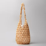 Buddha Stones Hand-woven Wooden Beads Bucket Shoulder Bag Handbag Handbags BS Beige 16.5*16.5*36cm