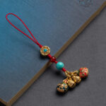 Buddha Stones Gold Swallowing Beast Family Luck Car Key Chain Phone Hanging Decoration Hanging Decoration BS A Family Of Four Red Phone Hanging Decoration