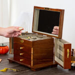 Buddha Stones Vintage Large Capacity Wooden Jewelry Box Jewelry Storage Box With Mirror Jewelry Box BS 2