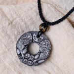 Buddha Stones Natural Silver Sheen Obsidian Double PiXiu Copper Coin Peace Buckle Protection Necklace Pendant Necklaces & Pendants BS 1