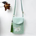 Buddha Stones Small Embroidered Flowers Crossbody Bag Shoulder Bag Double Layer Cellphone Bag Crossbody Bag BS Green Koi Fish Lotus 13.5*19.5*2.5cm