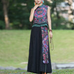 Buddha Stones Frog-Button Embroidery Flowers Cotton Linen Tang Suit Design Sleeveless Vest Waistcoat BS 6