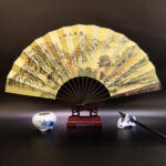 Buddha Stones Great Wall Mountains Trees Crane Bamboo Handheld Silk Bamboo Folding Fan 33.5cm Folding Fan BS Great Wall 33.5cm