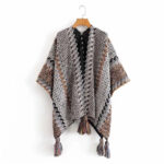 Buddha Stones Tibetan Shawl Gray Brown Striped Knitted Tassels Winter Cozy Travel Scarf Wrap Tibetan Shawl BS 9