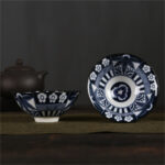 Buddha Stones Flowers Fu Character Mountains Lotus Cherry Blossoms Ceramic Teacup Kung Fu Tea Cup Cup BS Dark Blue Flowers 8.5cm*4cm*90ml