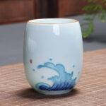 Buddha Stones Koi Fish Lotus Landscape Dandelion Peony Flower Ceramic Teacup Kung Fu Tea Cup Cup BS Waves 7.8cm*8.1cm*180ml