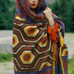 Buddha Stones Tibetan Shawl Brown Blue Red Geometric Shapes Pattern Winter Cozy Travel Scarf Wrap Tibetan Shawl BS 5