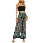 Buddha Stones Boho Mandala Print Lace-up Wide Leg Pants Women's Yoga Pants Women's Wide Leg Pants BS 14